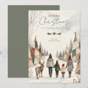 Patchwork-Weihnachtsbäume Rentiere Winter TMF26 Feiertagskarte