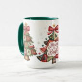Patchwork-Weihnachtsbäume Tasse (Vorderseite Links)