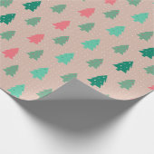 Patchwork Weihnachtsbaumen Rosa Geschenkpapier (Ecke)