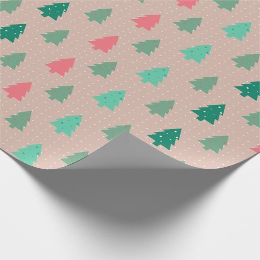 Patchwork Weihnachtsbaumen Rosa Geschenkpapier (Ecke)