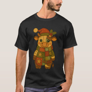 Patchwork-Weihnachtskuh Winterurlaub Xmas-Tier T-Shirt