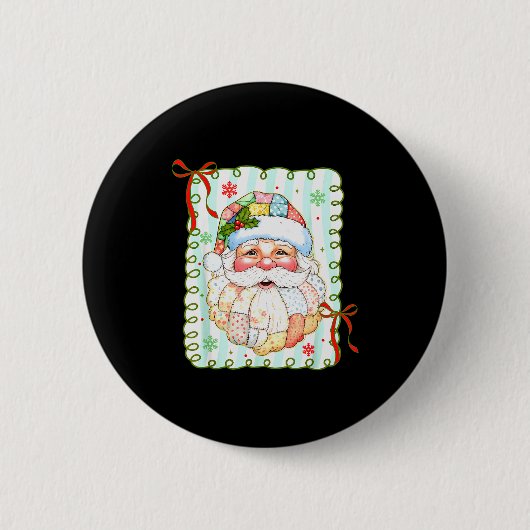 Patchwork-Weihnachtsmann-Gesicht Coquette Frohe We Button (Vorderseite)