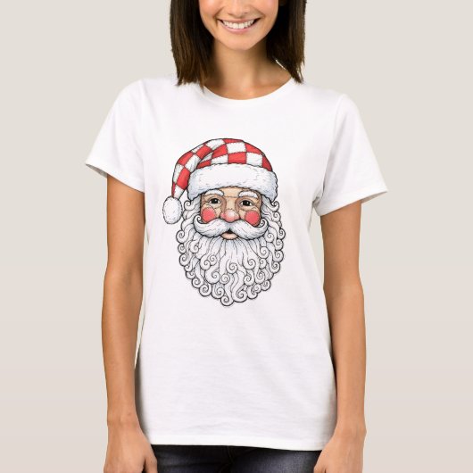 Patchwork-Weihnachtsmann-Gesicht-Doodle-Art-Stift- T-Shirt (Vorderseite)