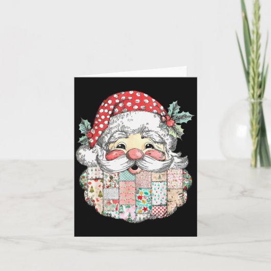 Patchwork-Weihnachtsmann-Gesicht Vintage Frohe Wei Karte (Vorderseite)