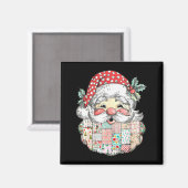 Patchwork-Weihnachtsmann-Gesicht Vintage Frohe Wei Magnet (Vorderseite/Rückseite)