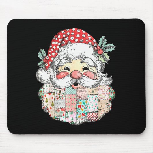 Patchwork-Weihnachtsmann-Gesicht Vintage Frohe Wei Mousepad (Vorne)