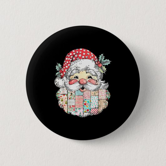 Patchwork-Weihnachtsmann-Gesicht Vintage Weihnacht Button (Vorderseite)
