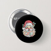 Patchwork-Weihnachtsmann-Gesicht Vintage Weihnacht Button (Vorne & Hinten)