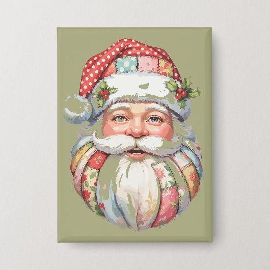 Patchwork Weihnachtsmann Weihnachten Retro Button (Vorderseite)