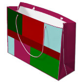 Patchwork Weihnachtsrot blau grün heiß rosa Große Geschenktüte (Rückseite Schrägansicht)