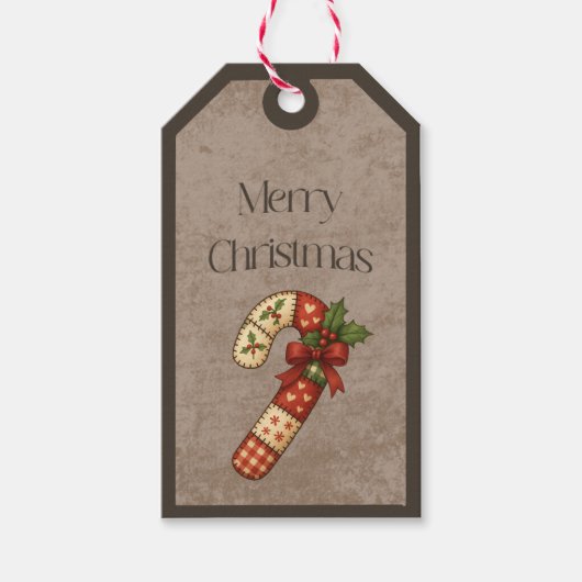 Patchwork-Weihnachtsstange in Weihnachtsfarben Ges Geschenkanhänger (Vorderseite)