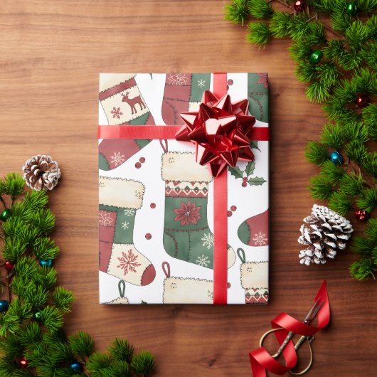 Patchwork-Weihnachtsstrümpfe Rot Grün Weiß Geschenkpapier (Feiertagsgeschenk)