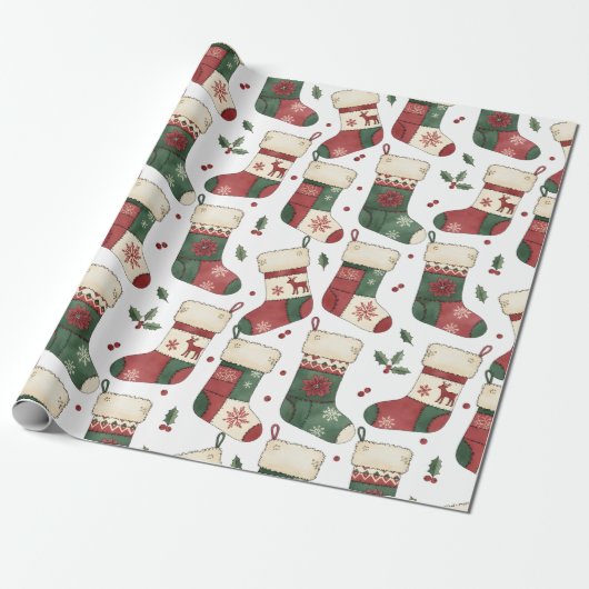 Patchwork-Weihnachtsstrümpfe Rot Grün Weiß Geschenkpapier (Ungerollt)