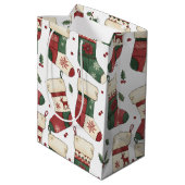 Patchwork-Weihnachtsstrümpfe Rot Grün Weiß Mittlere Geschenktüte (Rückseite Schrägansicht)