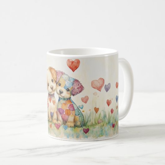 Patchwork Welpen Valentine Kaffeetasse (VorderseiteRechts)