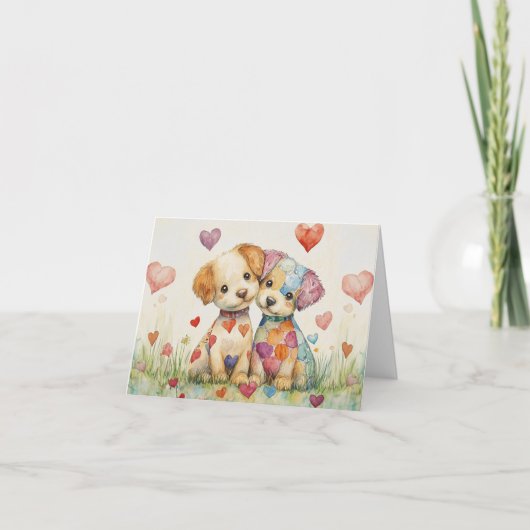 Patchwork-Welpen Valentinstag Feiertagskarte (Vorderseite)