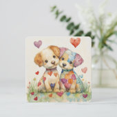 Patchwork-Welpen Valentinstag Feiertagskarte (Stehend Vorderseite)