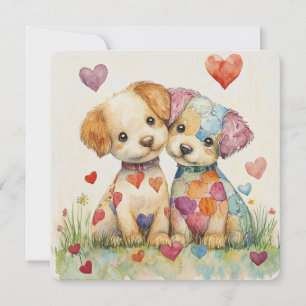 Patchwork Welpen Valentinstag Feiertagskarte