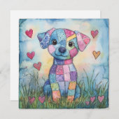 Patchwork Welppy Valentine Feiertagskarte (Vorne/Hinten)