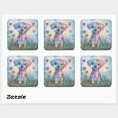 Patchwork Welppy Valentine Quadratischer Aufkleber (Blatt)