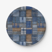 Patchwork Western-Denim-Bär Blaue Jeans-Baby-Party Pappteller (Vorderseite)