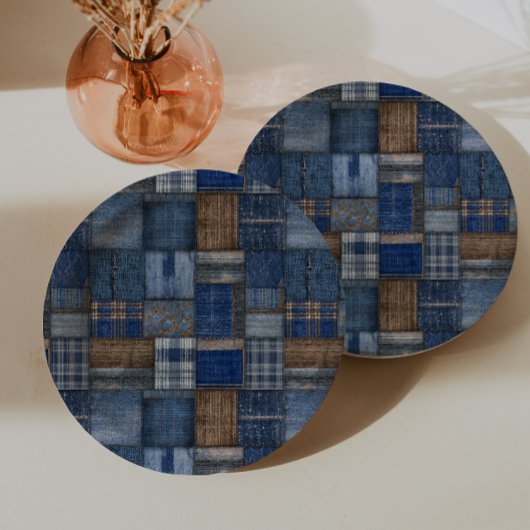 Patchwork Western-Denim-Bär Blaue Jeans-Baby-Party Pappteller