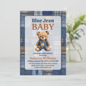 Patchwork Western-Denim-Bär Blaues Jeans-Baby-Show Einladung (Stehend Vorderseite)