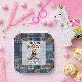 Patchwork Western Denim Bear Blue Jean Baby Shower Pappteller (Party)