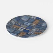 Patchwork Western Denim Bear Blue Jean Baby Shower Pappteller (Schrägansicht)