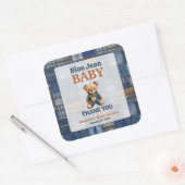 Patchwork Western Denim Bear Blue Jean Baby Shower Quadratischer Aufkleber (Umschlag)