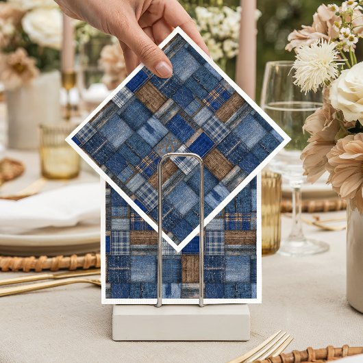 Patchwork Western Denim Bear Blue Jean Baby Shower Serviette