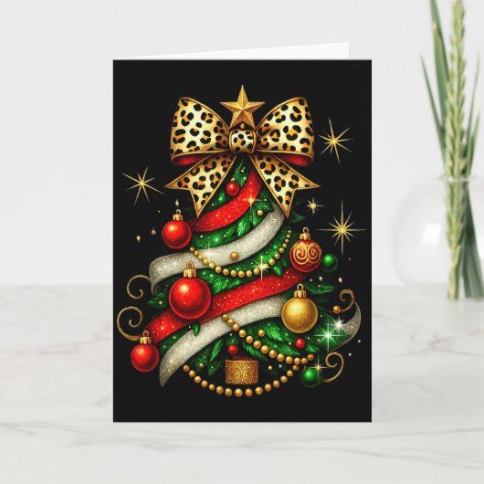 Patchwork Xmas Merry Christmas Tree Coquette Leopa Karte (Vorderseite)