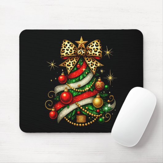 Patchwork Xmas Merry Christmas Tree Coquette Leopa Mousepad (Mit Mouse)