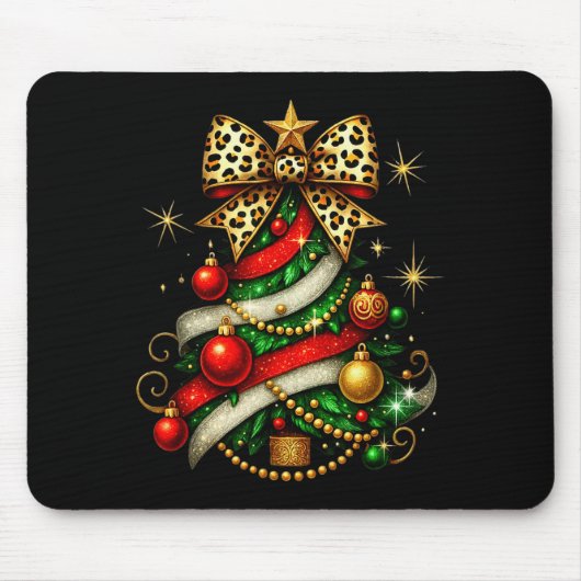 Patchwork Xmas Merry Christmas Tree Coquette Leopa Mousepad (Vorne)