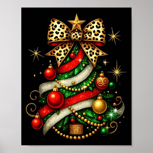 Patchwork Xmas Merry Christmas Tree Coquette Leopa Poster (Vorne)