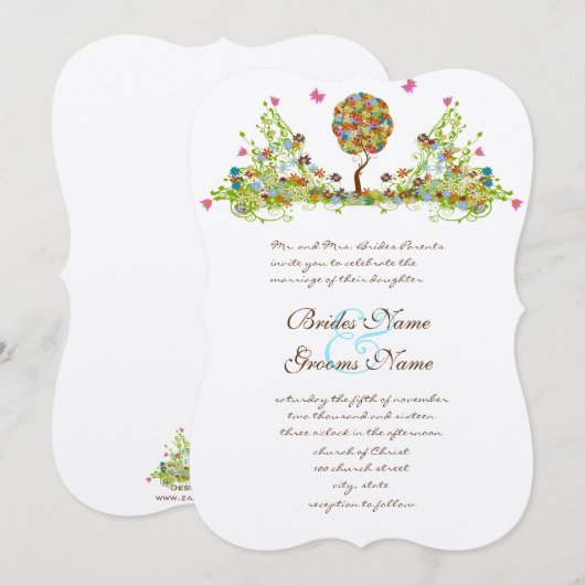 Patchwork-Zauberwald-Baum-Hochzeitseinladung Einladung (Vorne/Hinten)