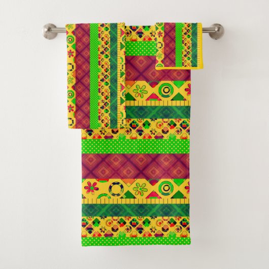 Patchwork-Zierlinien Pfade textilen boho vin Badhandtuch Set (Insitu)