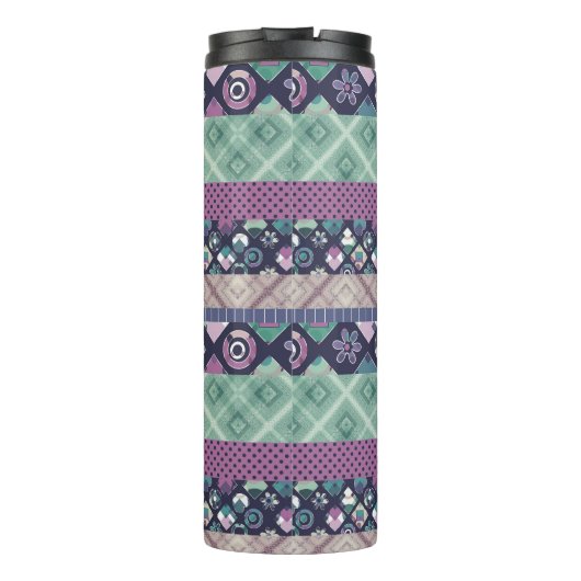 Patchwork-Zierlinien Pfade textilen boho vin Thermosbecher (Rückseite)