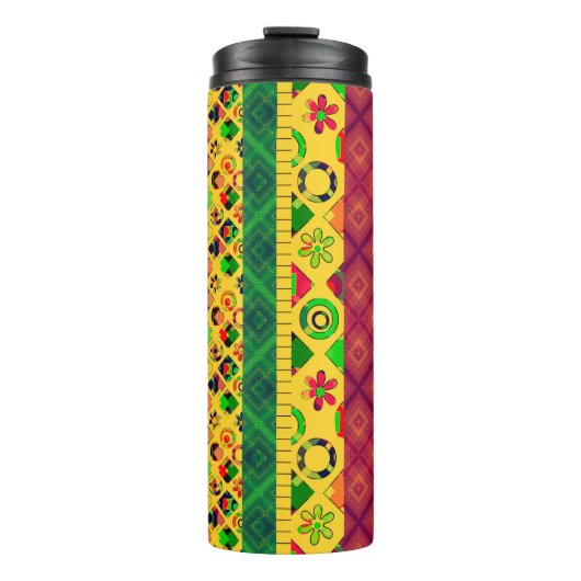 Patchwork-Zierlinien Pfade textilen boho vin Thermosbecher (Vorderseite)