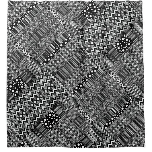 Patchwork ZigZag gepunkteter Streifen Duschvorhang (Vorderseite)