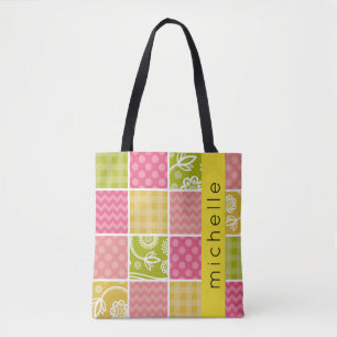 Patchwork, Zigzag, Polka Dots, Gingham, Ihr Name Tasche
