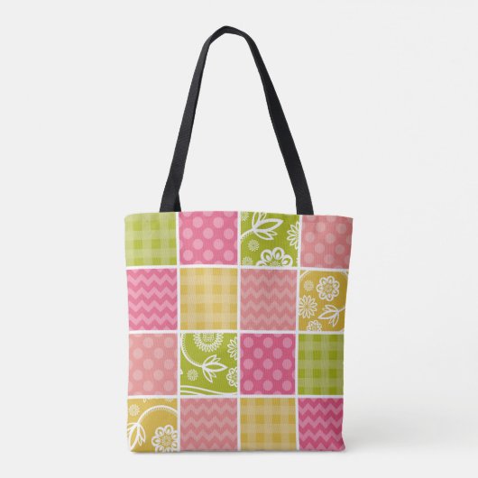 Patchwork, Zigzag, Polka Dots, Gingham, Ihr Name Tasche (Rückseite)