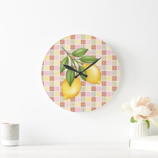 Patchwork Zitrone Große Wanduhr (Zuhause)