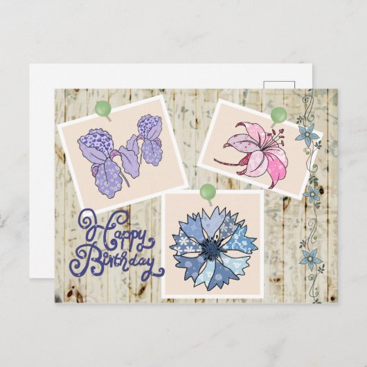 Patchworkblüten Postkarte (Vorne/Hinten)