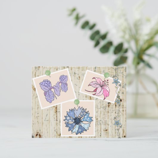 Patchworkblüten Postkarte (Stehend Vorderseite)