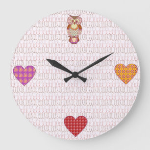 Patchworkeulenherzen Große Wanduhr