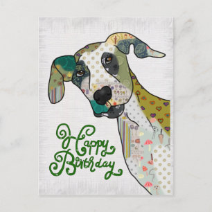 Patchworkhund, Geburtstag Postkarte