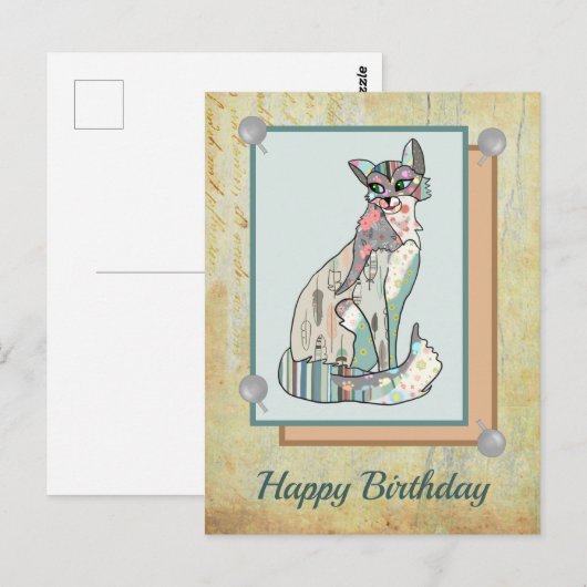 Patchworkkatze  postkarte (Vorne/Hinten)