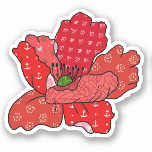 Patchworkmohn Aufkleber (Vorderseite)