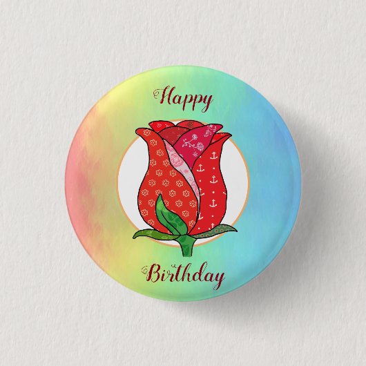 Patchworkrose Button (Vorderseite)